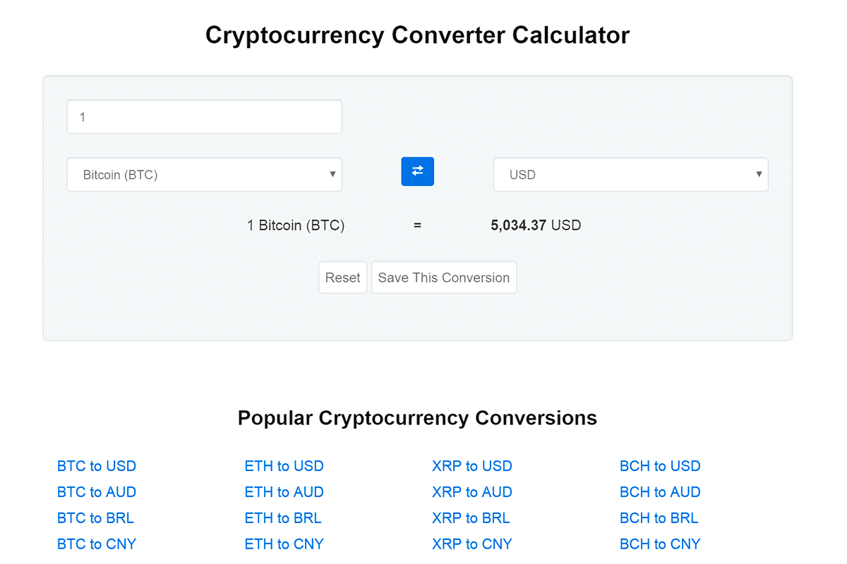 Cryptocurrency Converter And Calculator Tool ...