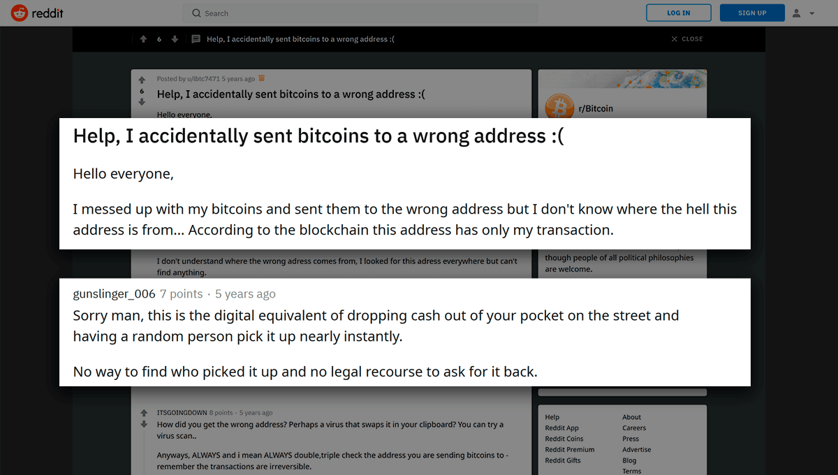 send bitcoin to wrong address