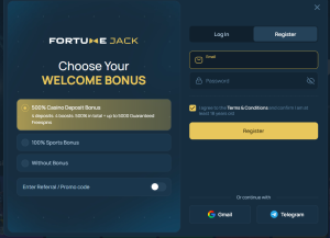 FortuneJack casino review sign up screenshot