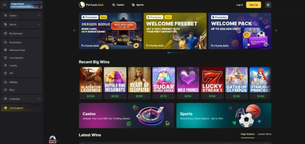 FortuneJack Review: Homepage