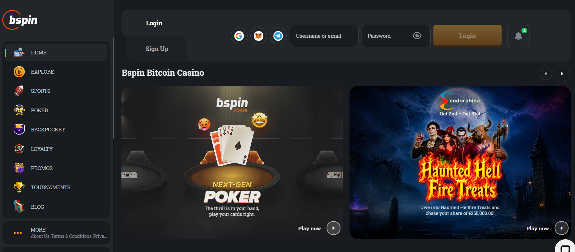 BSpin casino review homepage screenshot