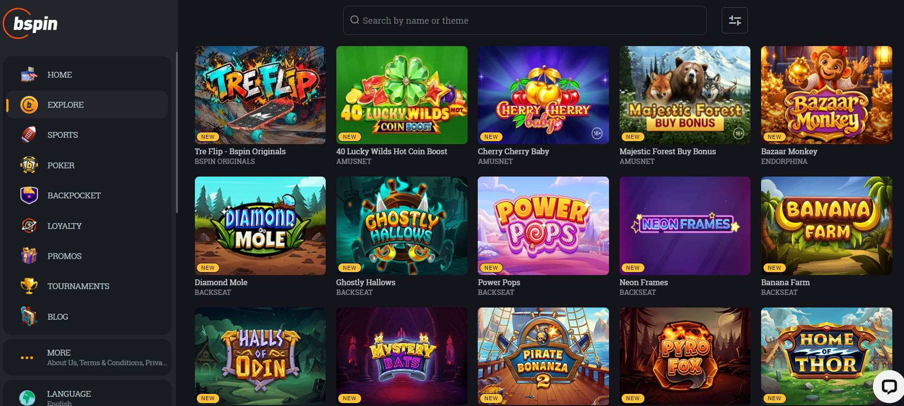 BSpin casino review slots screenshot