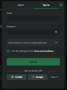 BCGame review sign up form screenshot