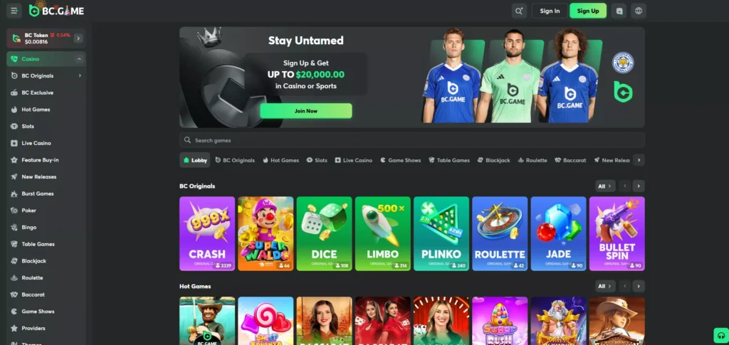 BC.Game Casino Interface Overzicht