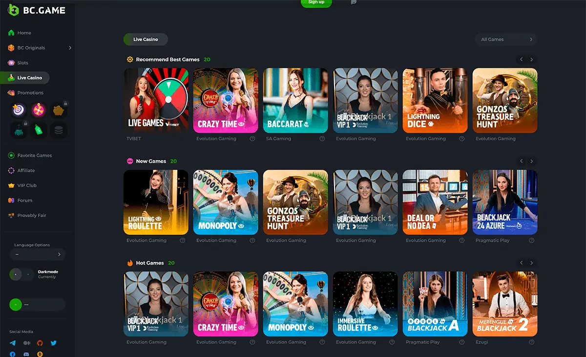 BC Game Casino Interface