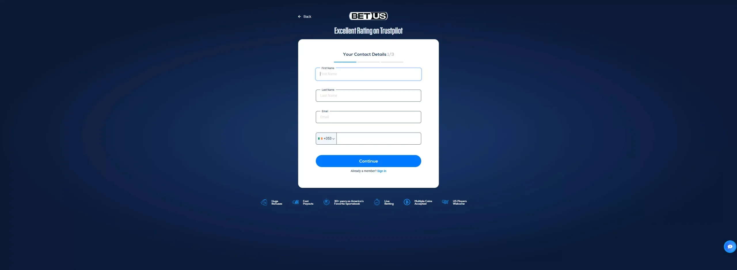 BetUS Review: Registration