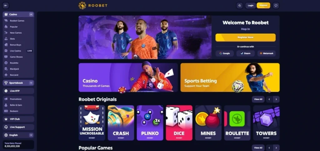 Roobet Review: Homepage