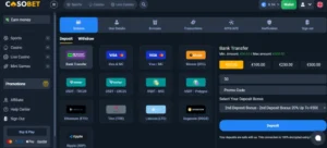 Casobet casino review deposit screenshot