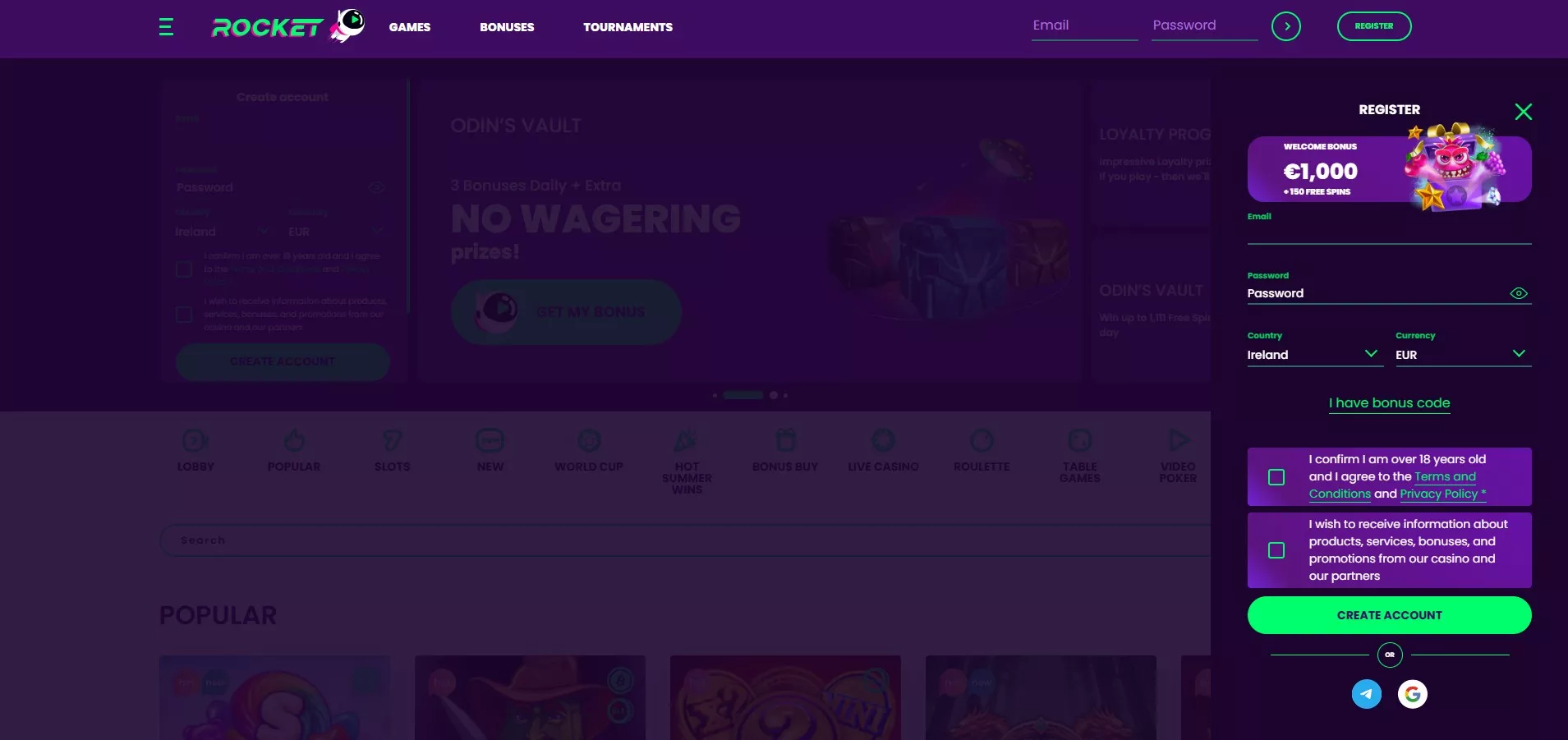 Casino Rocket Review: Registration