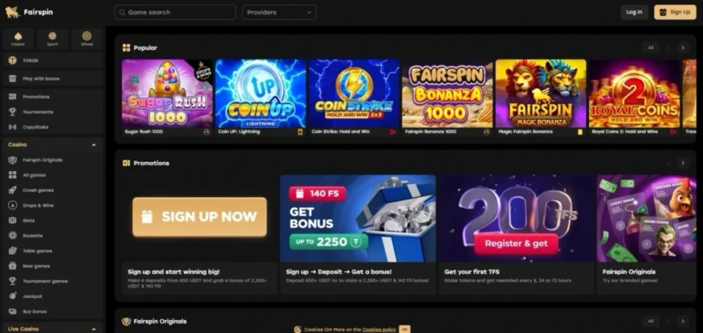Fairspin Review: Homepage
