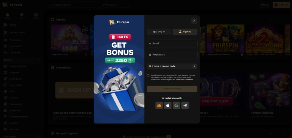Fairspin Review: Registration