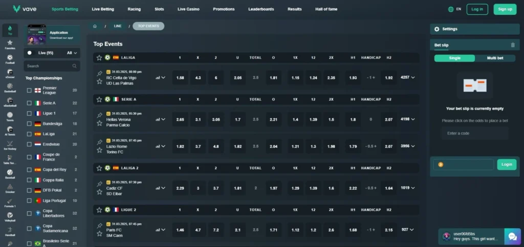 Vave Review: Sportsbook