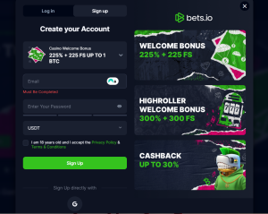 Bets.io review sign up form screenshot