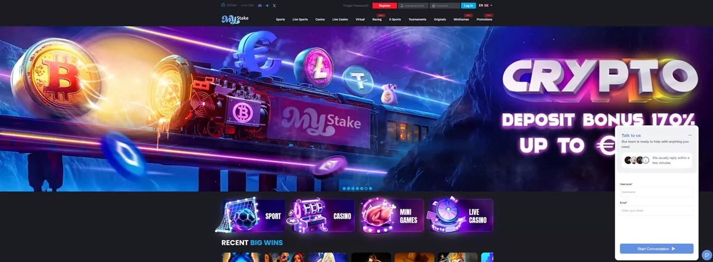 Screenshot showing the Mystake casino customer support live chat interface, a critical component of user troubleshooting.