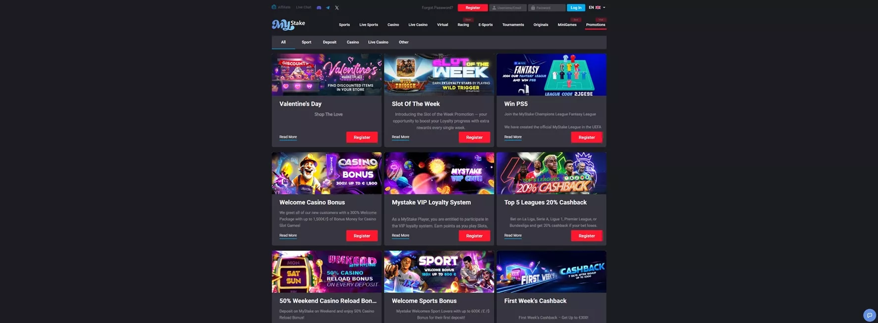 Mystake Casino Promotions Interface
