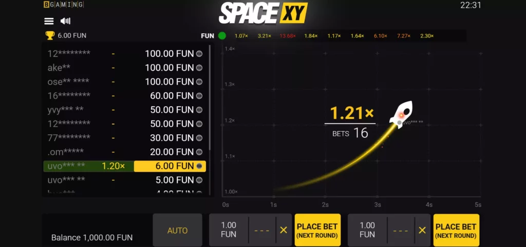 Space XY crash game