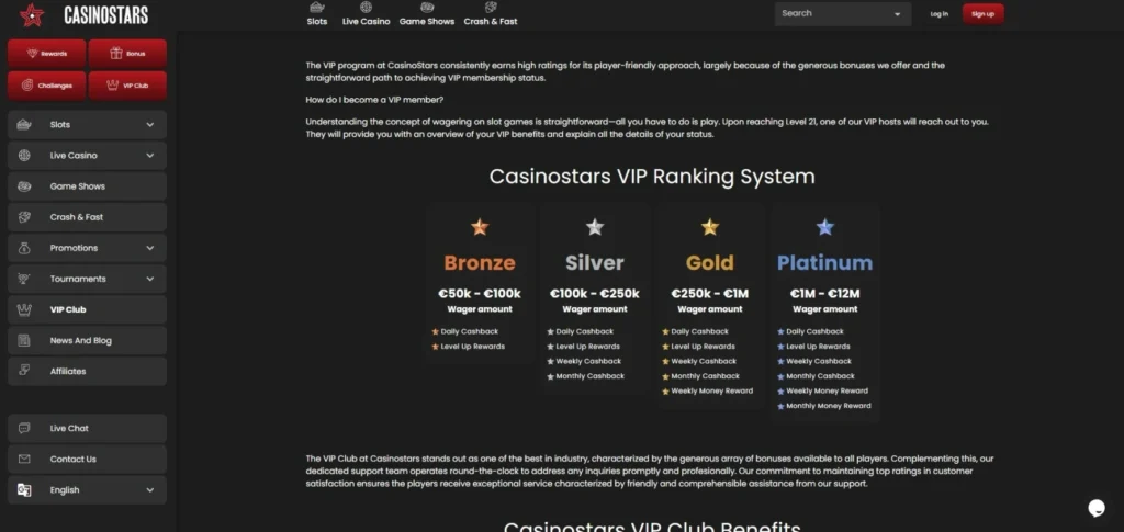 Casinostars Review: VIP Club
