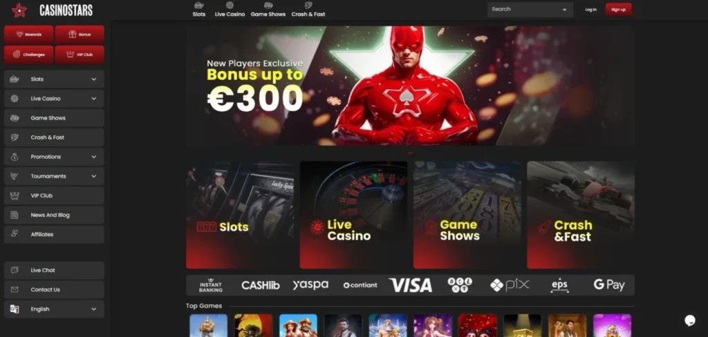 Casinostars Review: Homepage