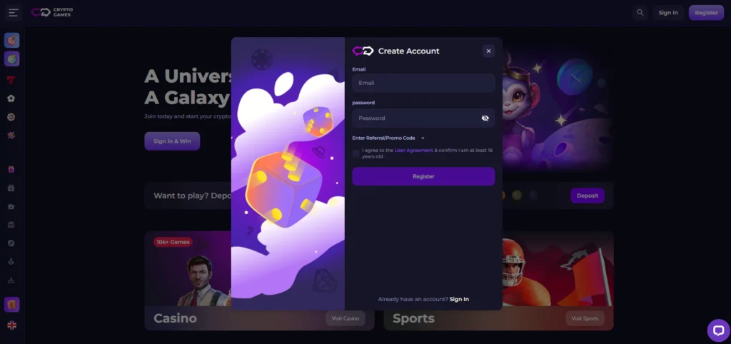 Crypto-Games.io Review - Registration