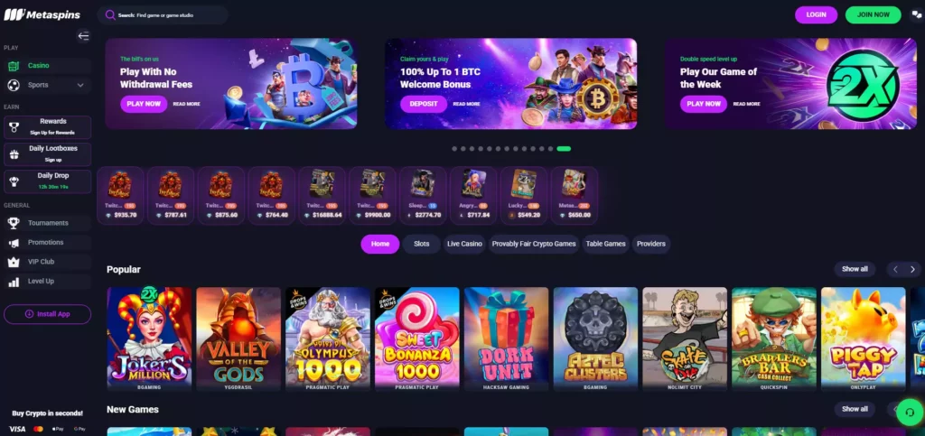 Metaspins Review: Casino