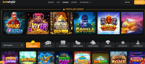 BetWhale casino review games section screenshot