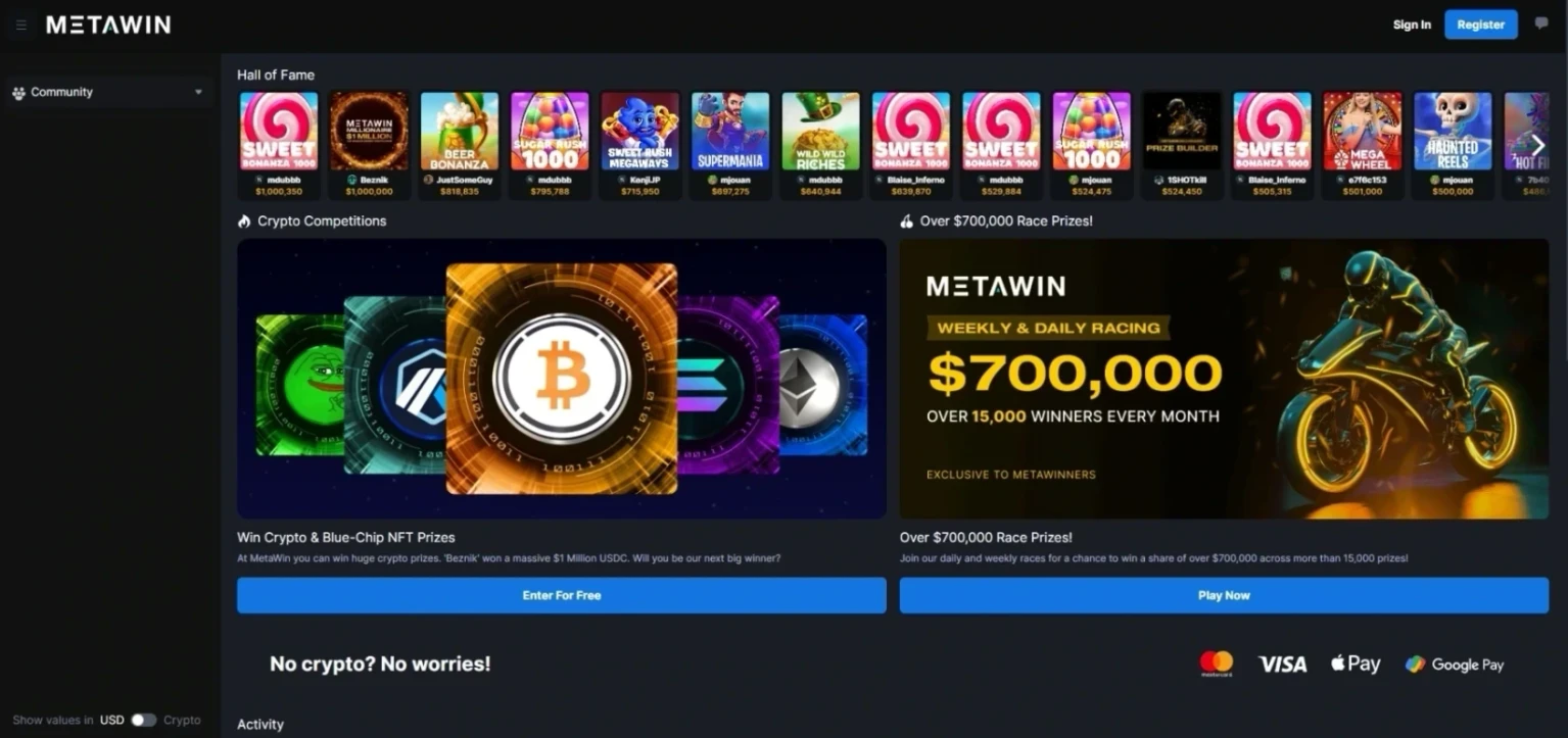 MetaWin Review: Homepage