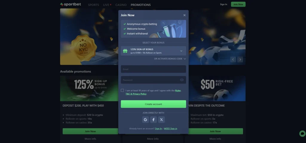 Sportbet.one Review: Registration