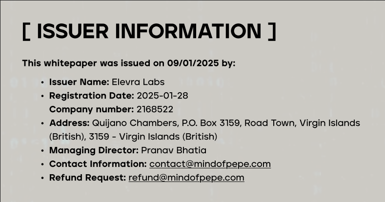 Mind of Pepe whitepaper issuer info