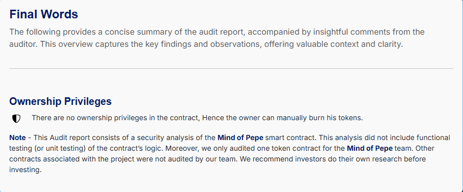 Mind of Pepe Audit Note