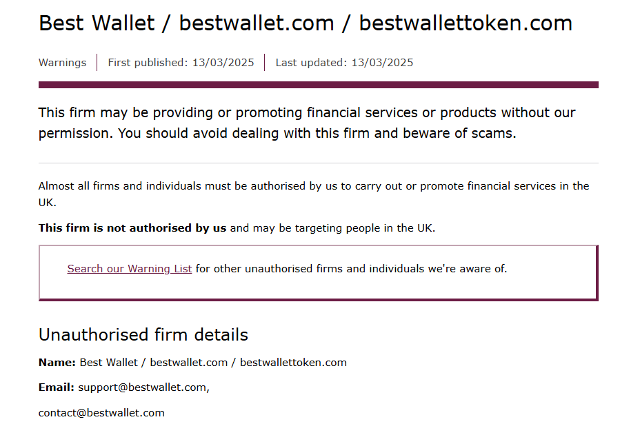 best wallet fca warning uk