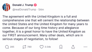 Trump TruthSocial UK post