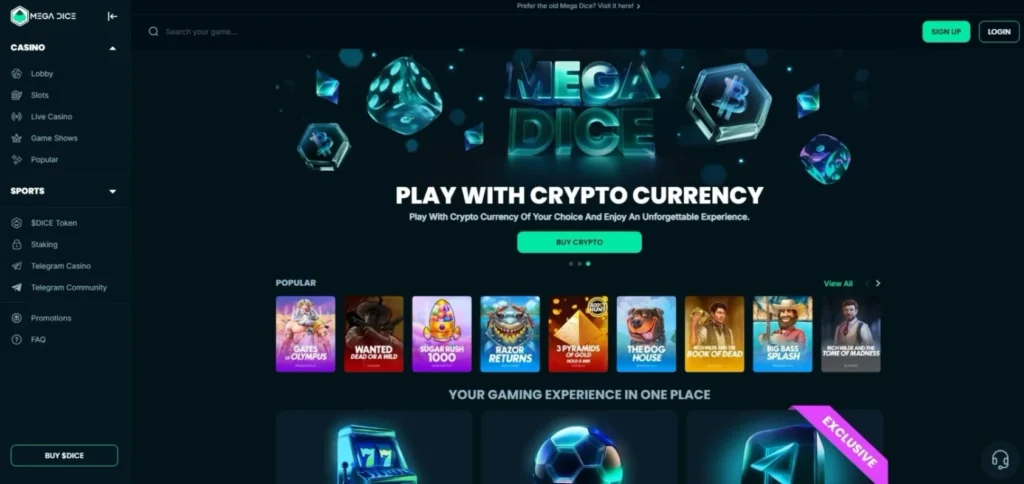 Mega Dice Review: Homepage