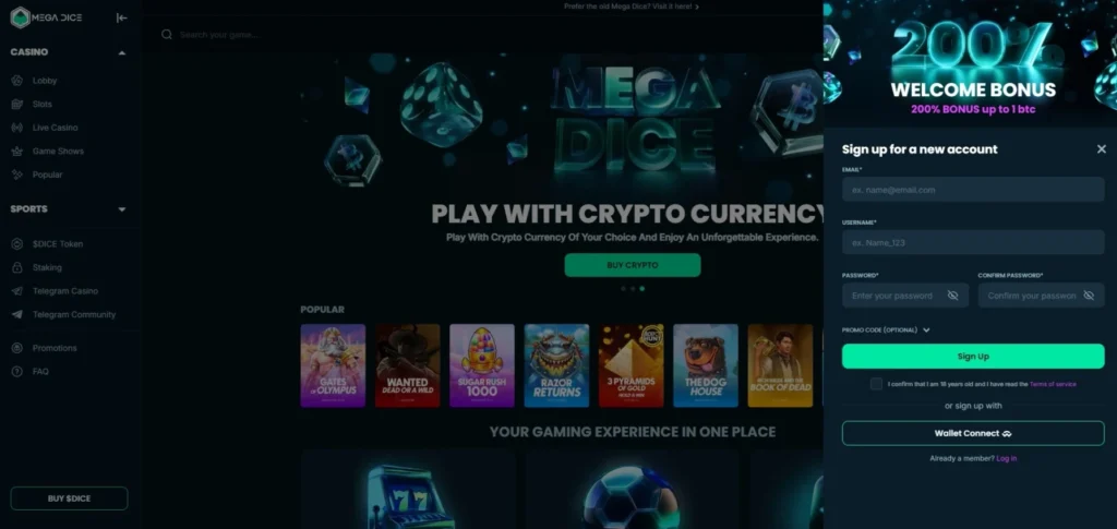Mega Dice Review: Registration