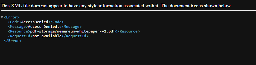 Memereum whitepaper shows error when trying to access