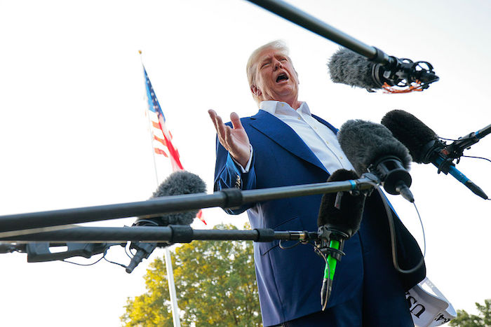 Trump speaks outside White House