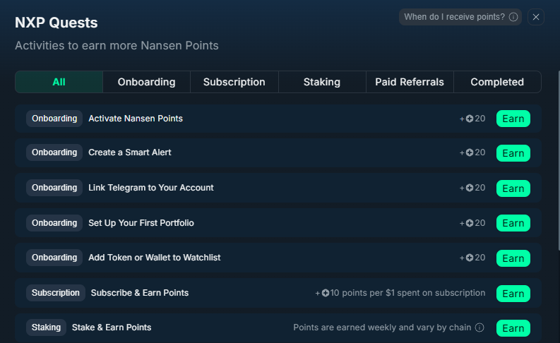 Different ways to earn Nansen points