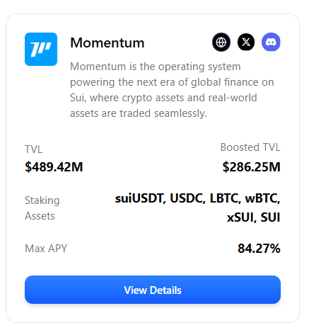 Momentum Finance pre-TGE staking and TVL