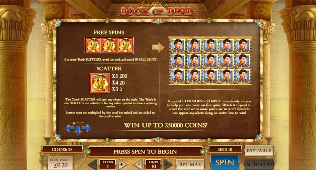 Book of Dead Slot Review: Paytable