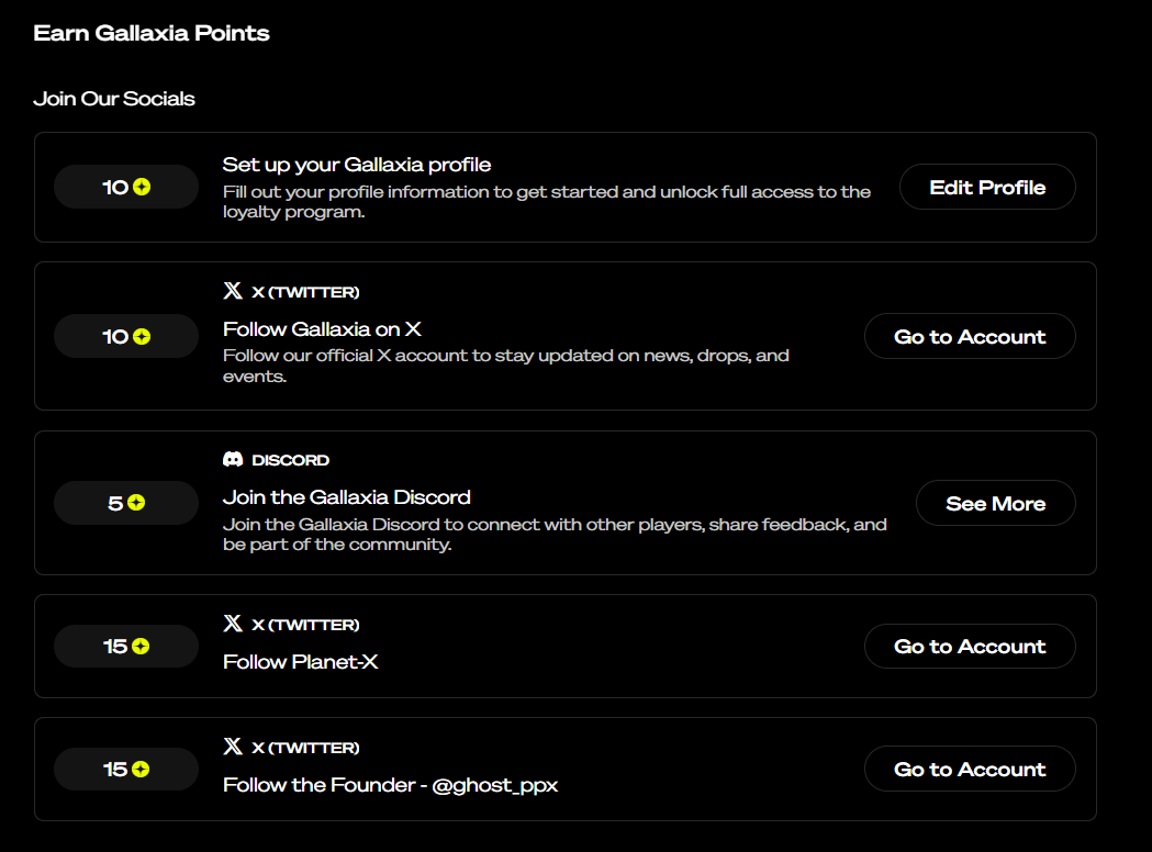 Gallaxia loyalty program