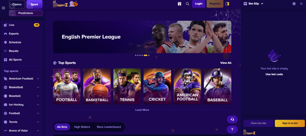BiggerZ review sportsbook screenshot