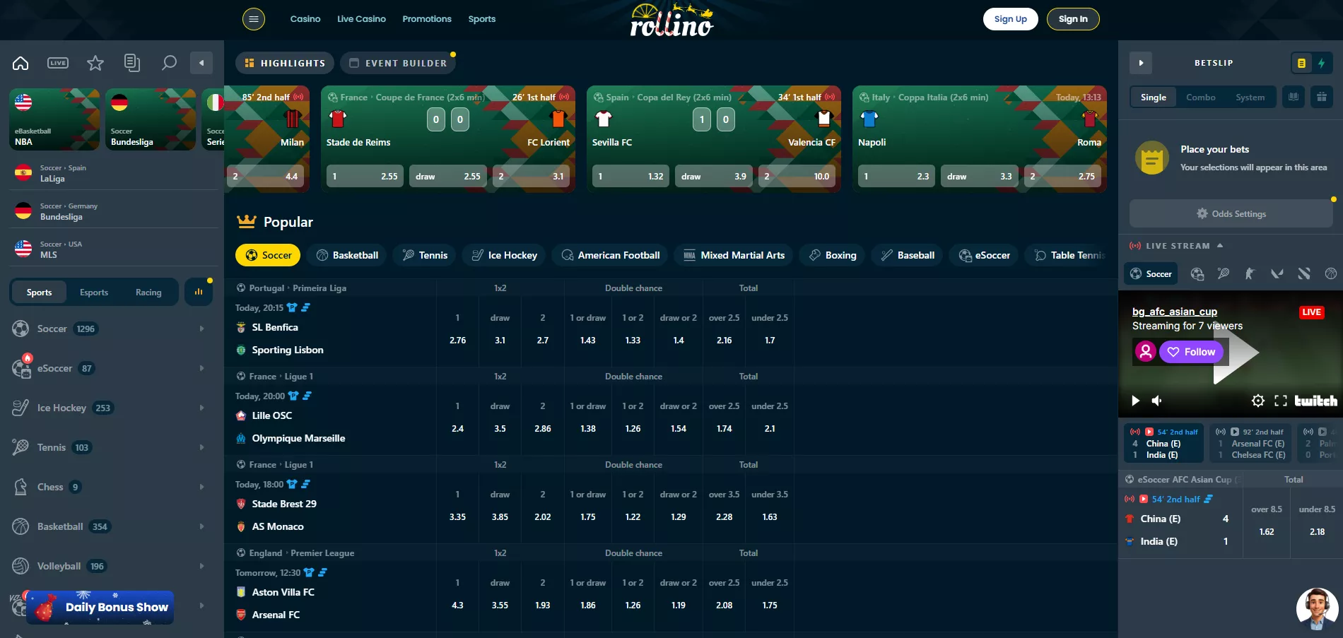 Rollino Review: Sportsbook