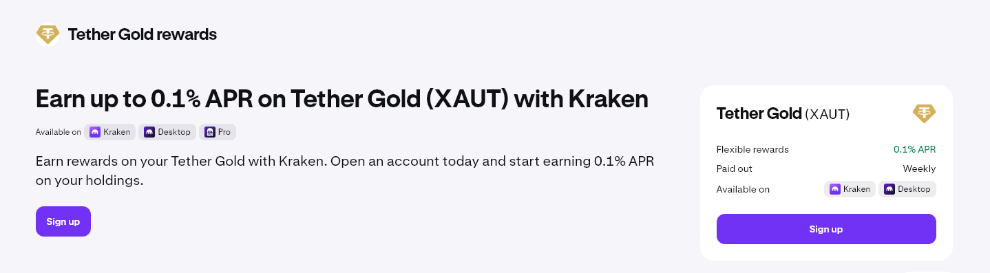 Tether Gold staking rewards on Kraken