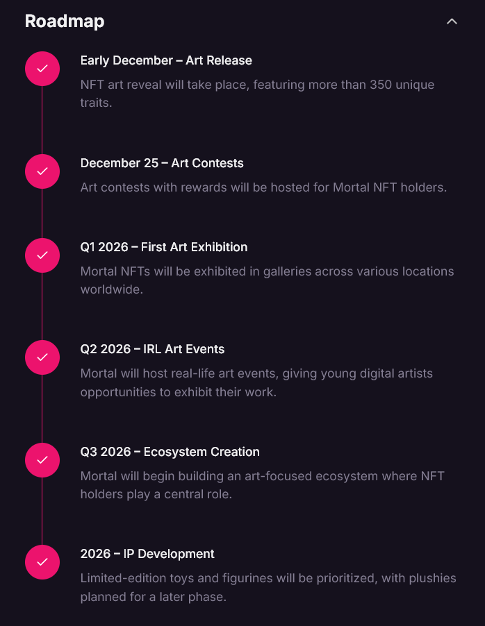 Example NFT collection roadmap.