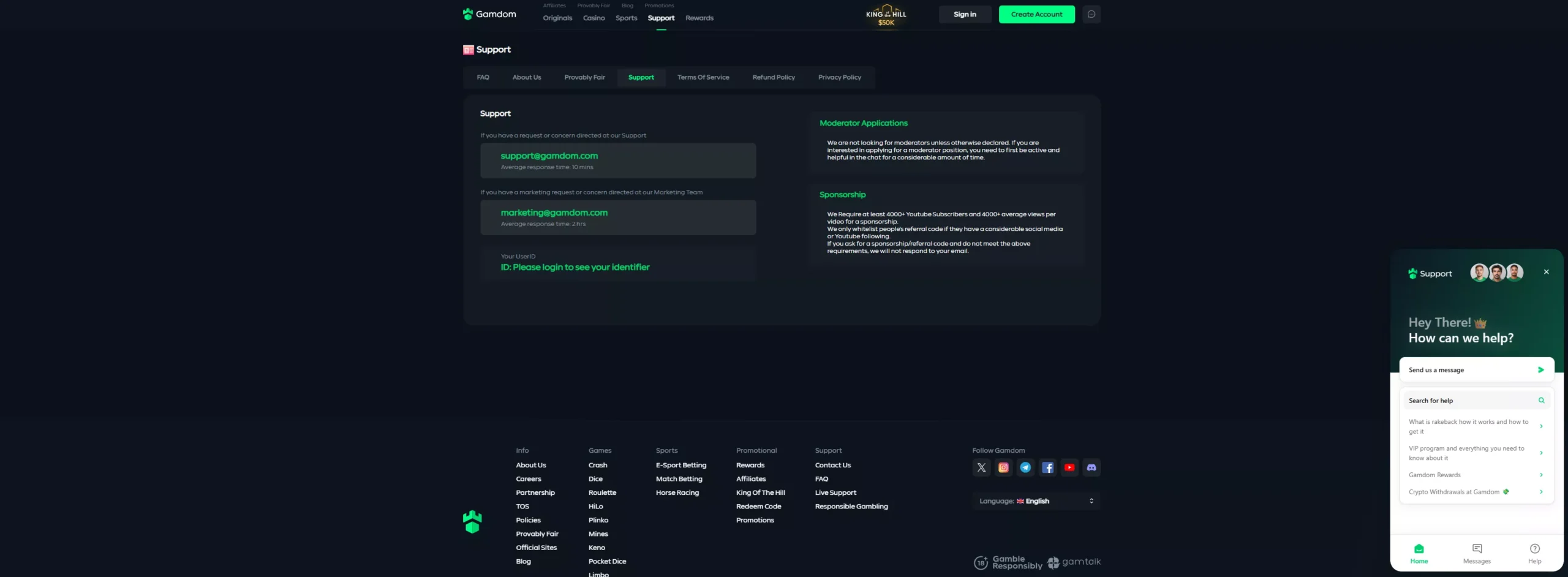 Gamdom Review: Customer Support