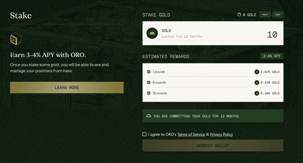 APY for staking Oro Gold