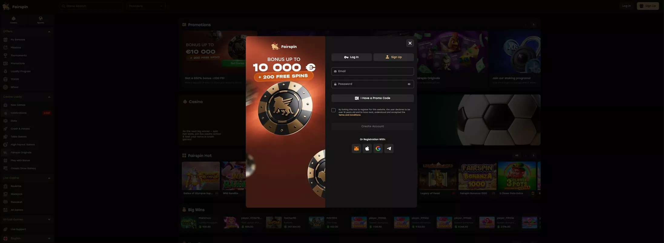 Registro na Fairspin