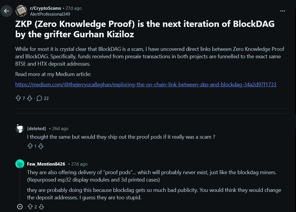 Community backlash on ZKP Presale