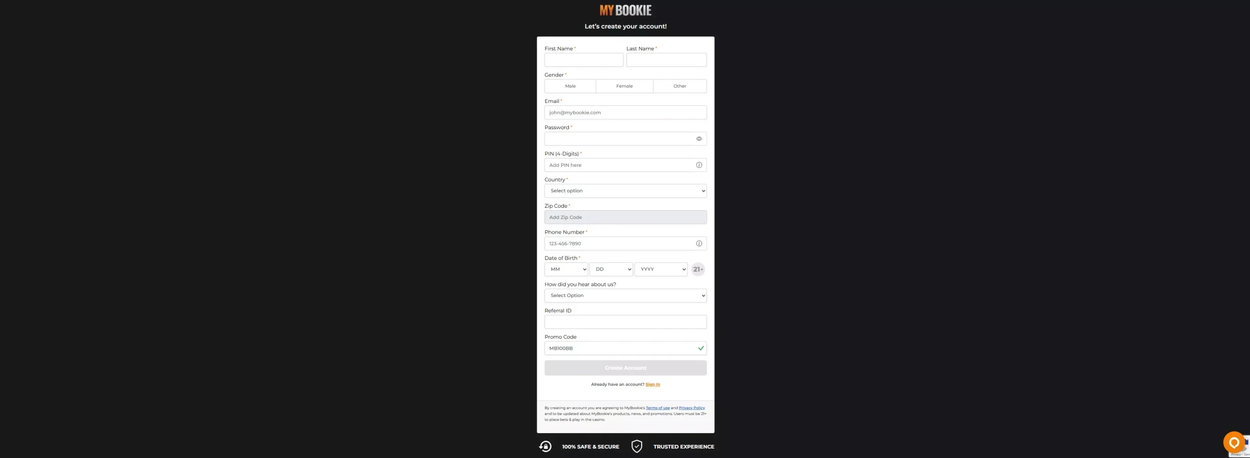 MyBookie Review: Registration