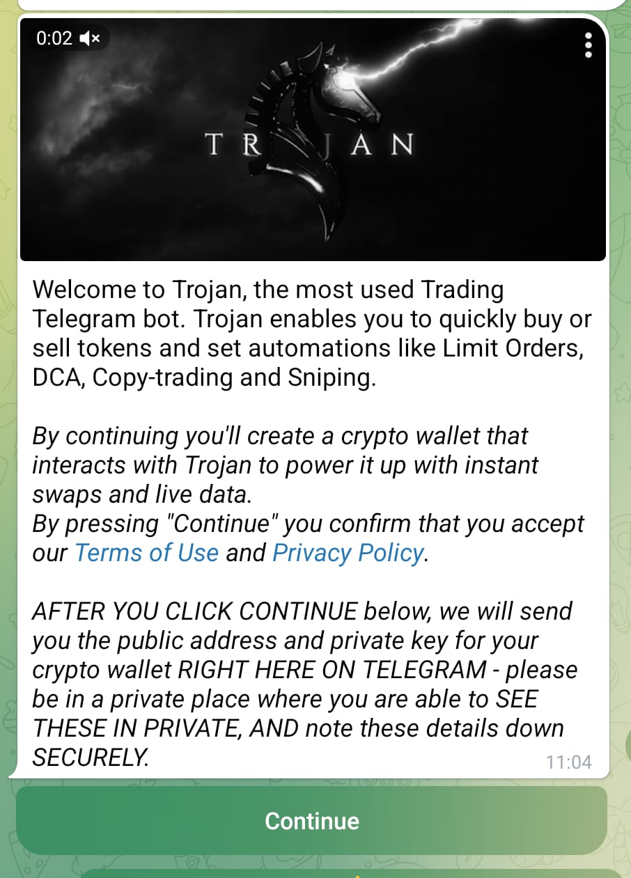 Trojan telegram trading bot