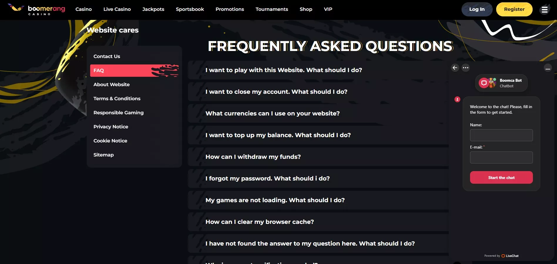 Boomerang Casino Review: Customer Support